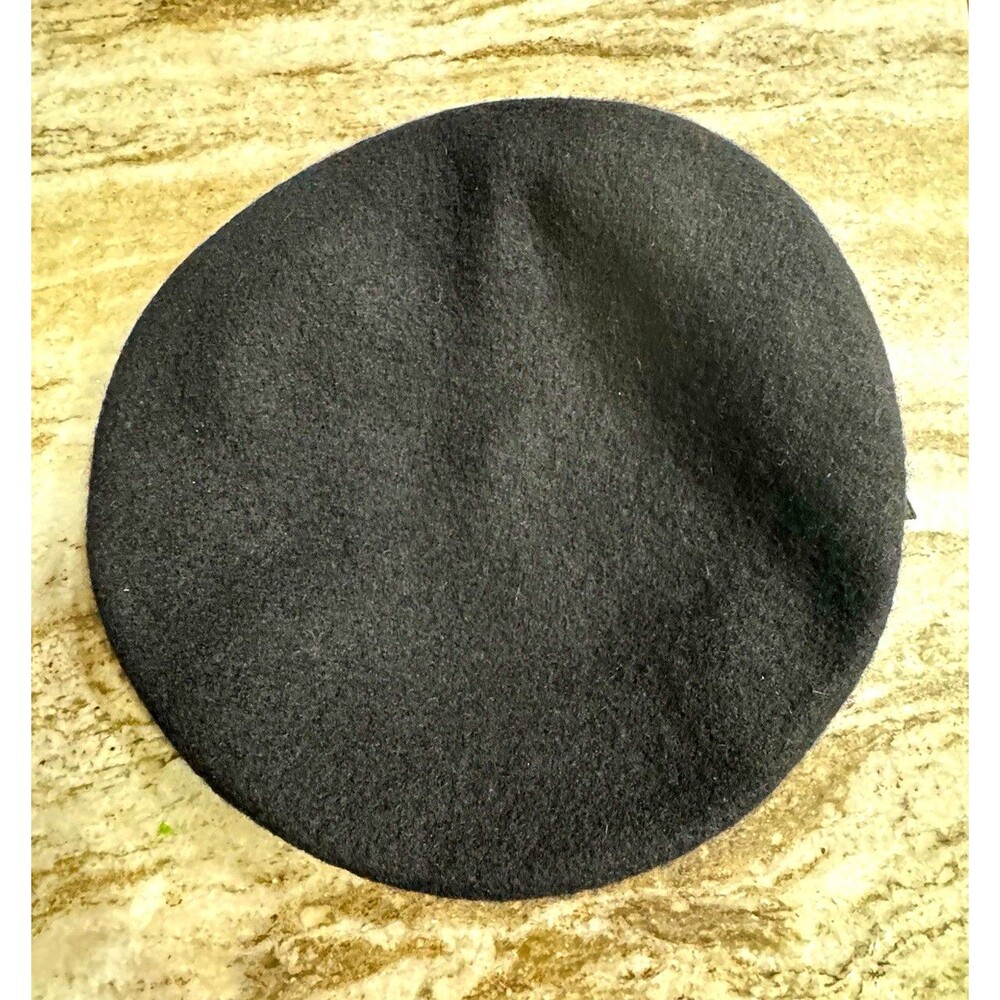 Black Solid Wool Felt Beret Hat Size 58 cm Adjustable Unisex Adults